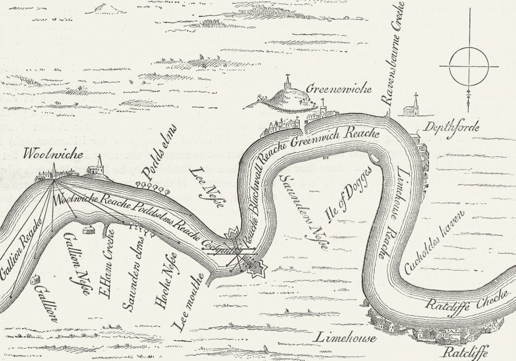 RIVER THAMES IN LONDON. Ratcliffe/Wapping to Woolwich, in 1588 1888 old map